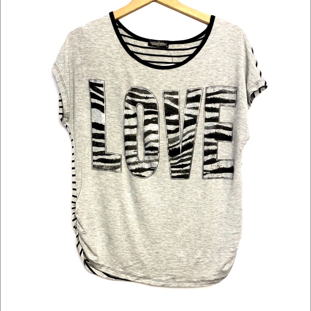 Gray & Black Striped “LOVE” Top Vanilla …